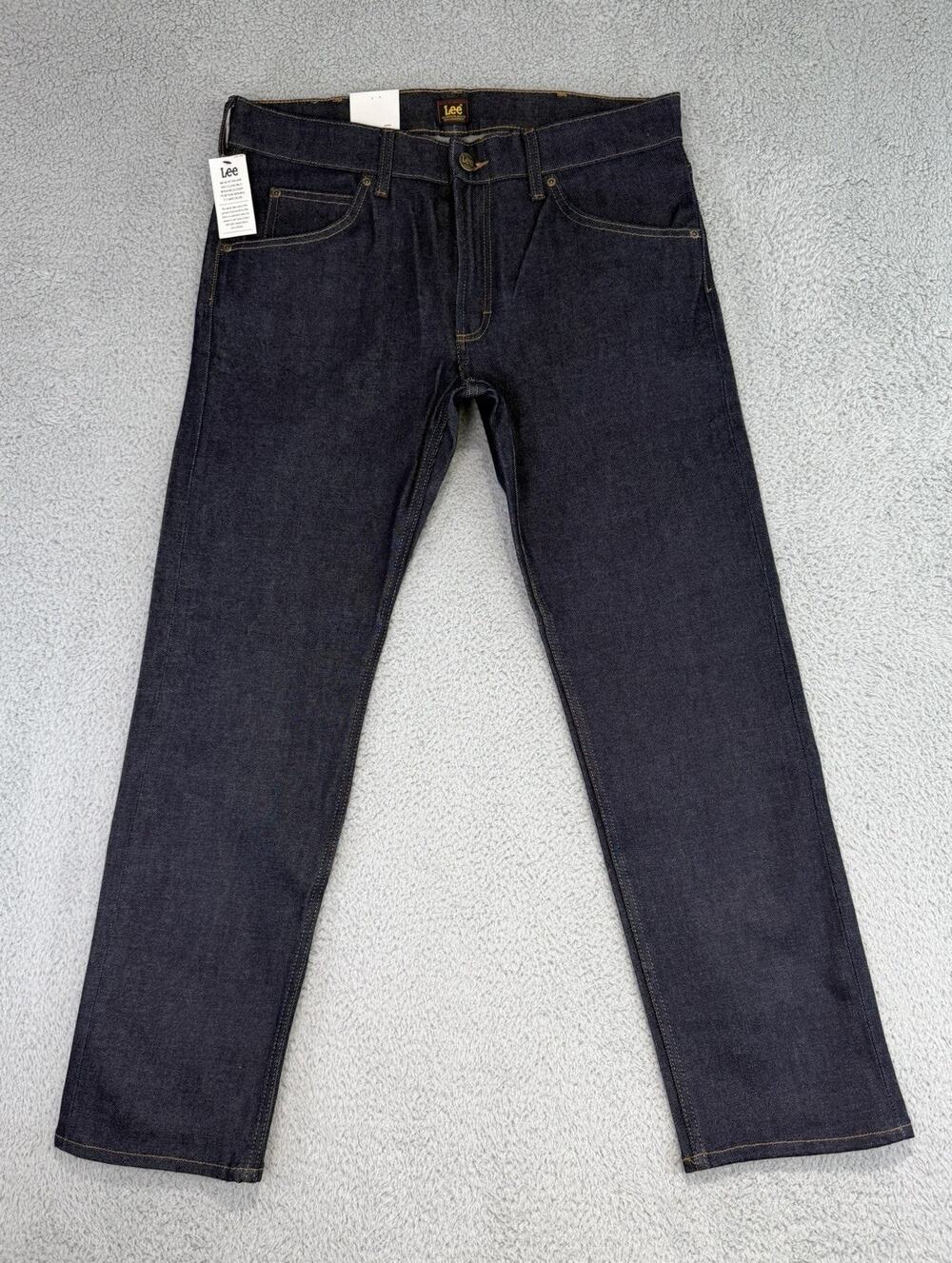 New Lee Regular Straight Leg Selvedge Jeans Dark Raw Denim Men's Size 34x30